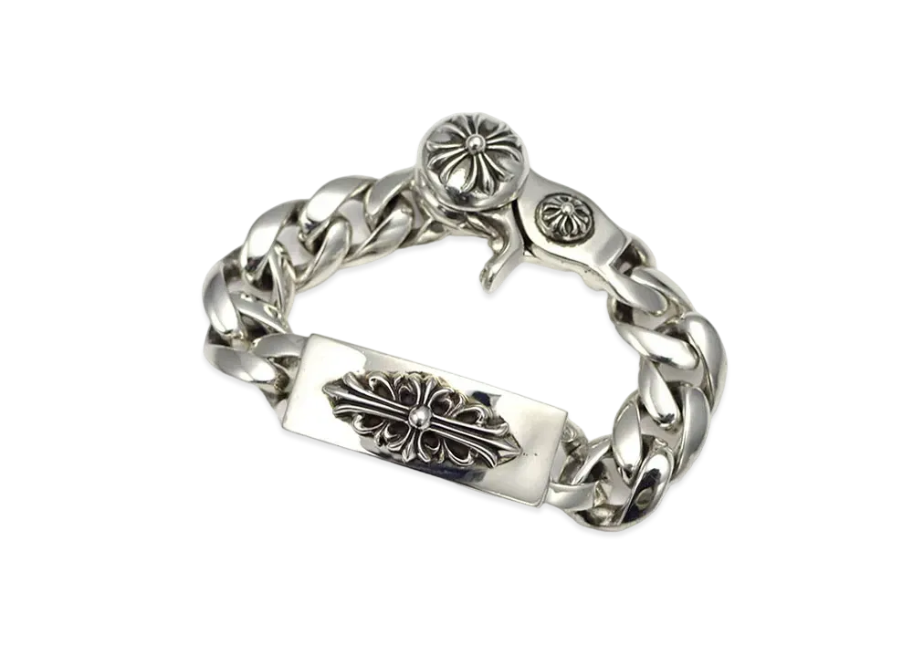 Chrome Hearts ID Bracelet W / Floral Cross W / Classic Link / Clip ID-Floral Cross W / Classic Link / Clip "Silver"