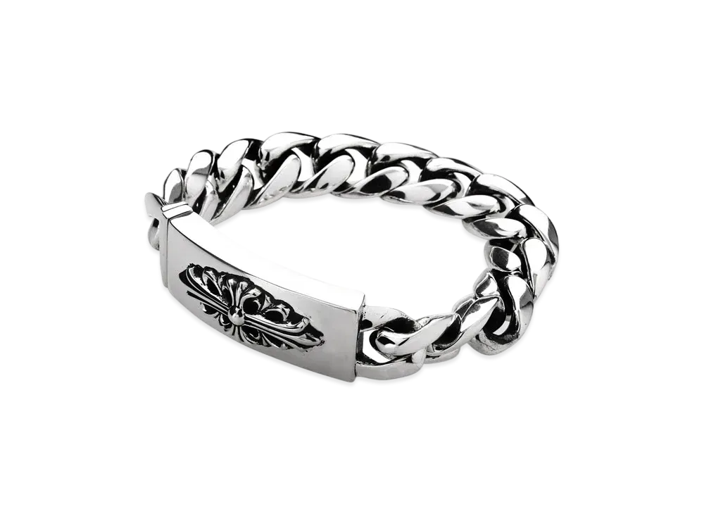 Chrome Hearts ID Bracelet W / Floral Cross W / Classic Link "Silver"