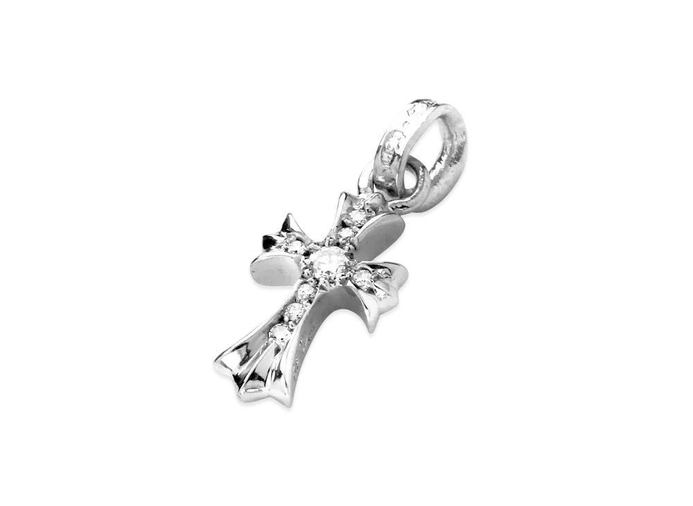Chrome Hearts K18 WG CH Cross Baby Fat Charm with Pave Diamond "Silver"