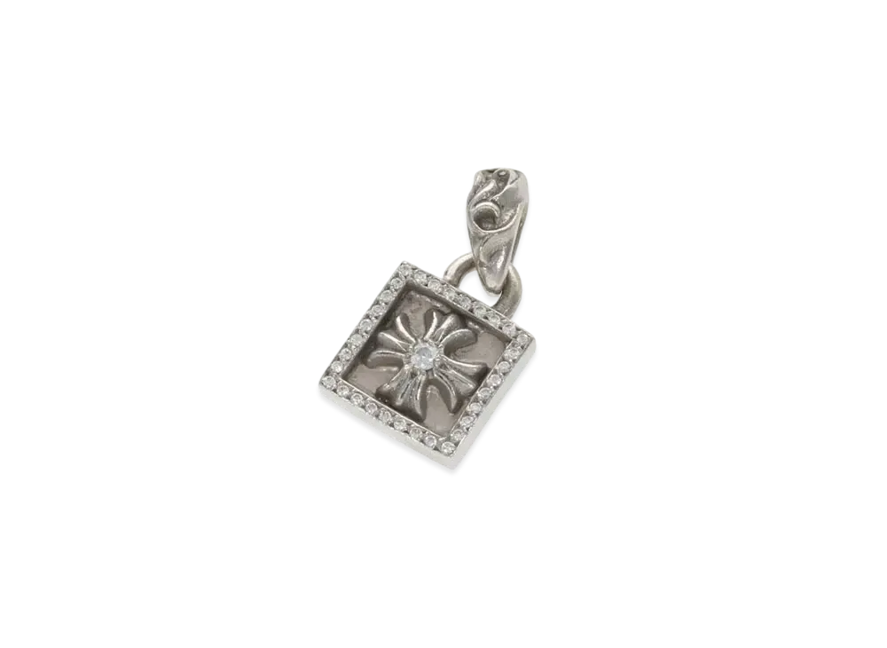 Chrome Hearts 18K Framed CH Plus Pave Diamond Charm "White Gold"