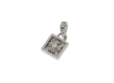 Chrome Hearts 18K Framed CH Plus Pave Diamond Charm "White Gold"