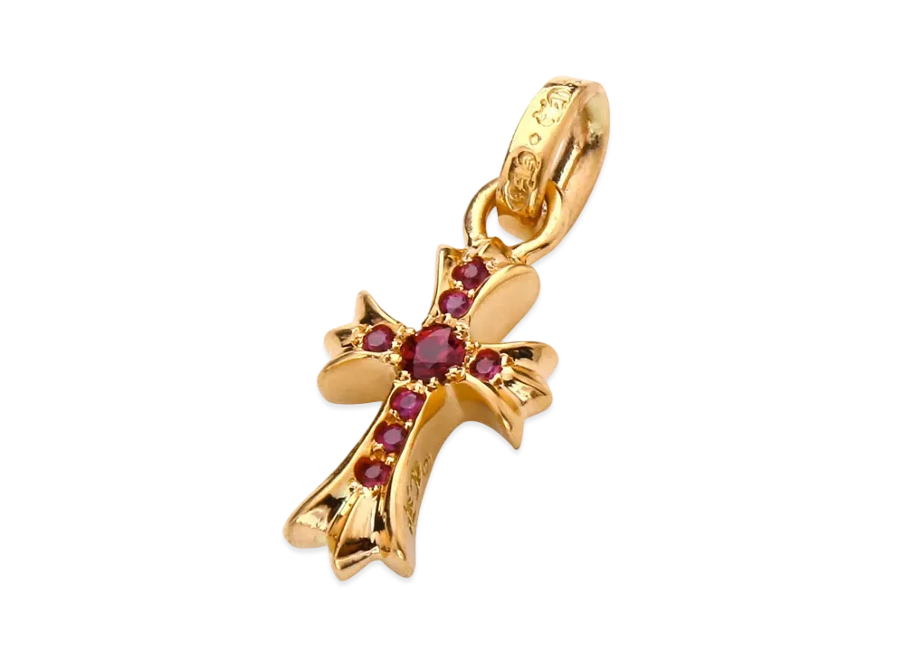 Chrome Hearts 22K CH Cross Baby Fat Charm with Pave Ruby "Yellow Gold"