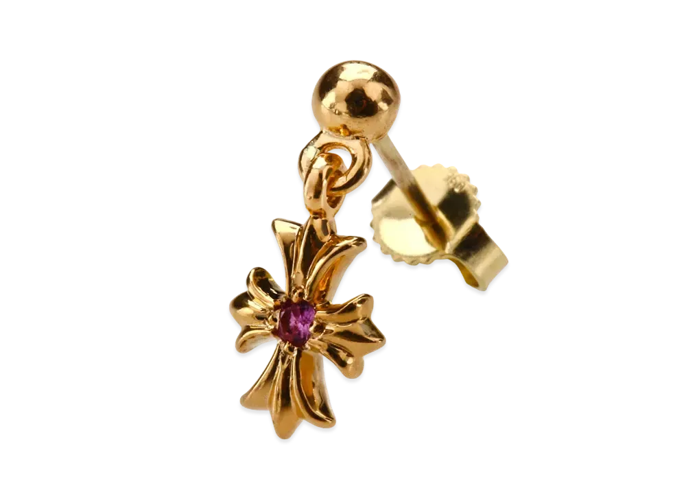 Chrome Hearts 22K Tiny E CH Plus Stud Earrings W / Pink Sapphire (CH Specification) "Gold"