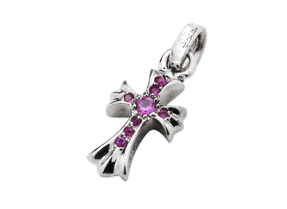Chrome Hearts 18K CH Cross Baby Fat Charm with Pave Pink Sapphire "White Gold"