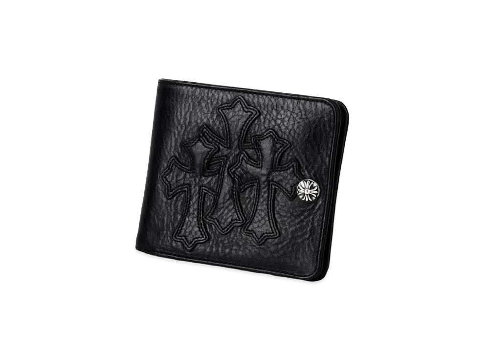 Chrome Hearts 1 Snap Wallet W / Cross Button 3 Cemetary Cross Patch "Black"