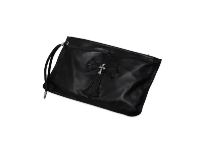 Chrome Hearts Flat Bag W / Hand Stitch Strap W / Small CH Cross Clutch Bag "Black"