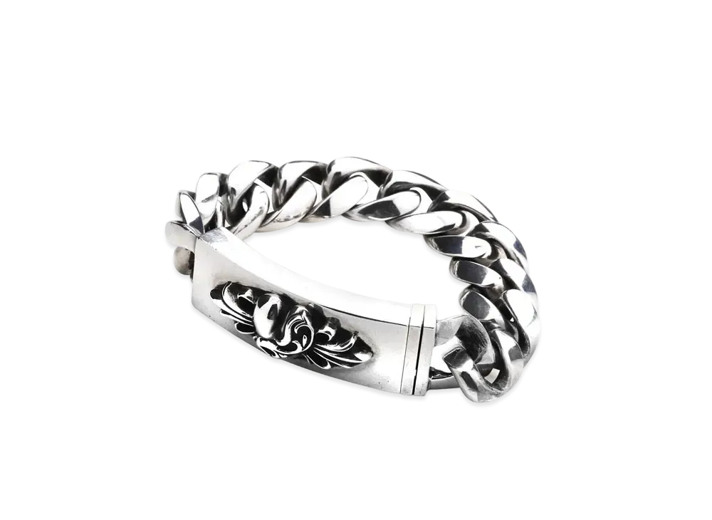 Chrome Hearts ID Bracelet W / Floral Cross Heart W / Classic Link ID-Floral Cross Heart W / Classic Link "Silver"