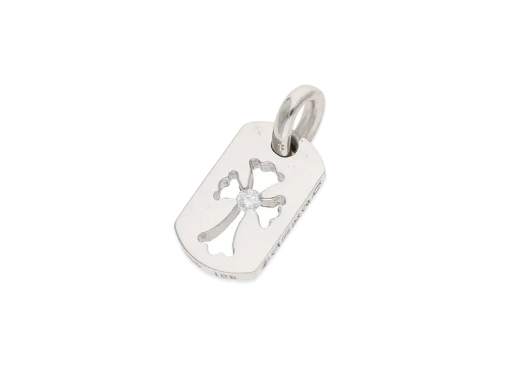 Chrome Hearts 18K Tiny Cut Out Cross 1 Diamond Charm "White Gold"