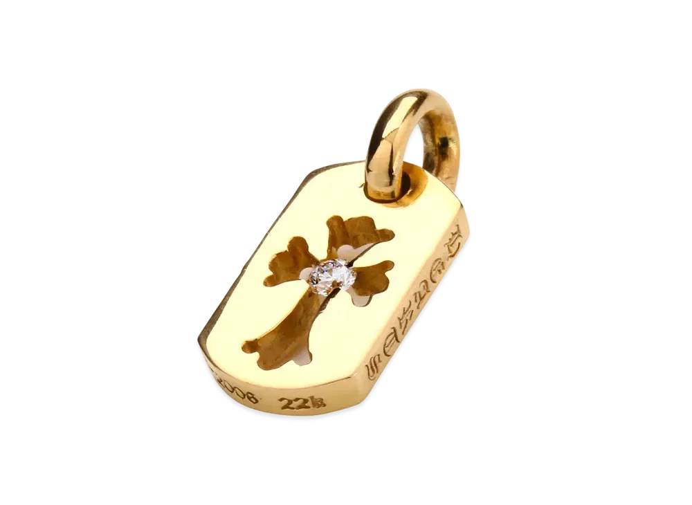 Chrome Hearts 22K Dog Tag Tiny Cut Out Cross with Diamond "Yellow Gold"