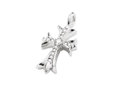 Chrome Hearts 18K Tiny CH Cross Fat Charm with Pave Diamond "White Gold"
