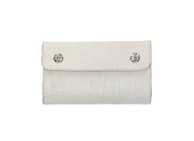 Chrome Hearts Wave Alligator Cross Button Leather Wallet "White/Silver"