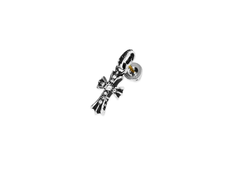 Chrome Hearts CH Cross Baby Fat Earrings W Pave Diamond "Silver"