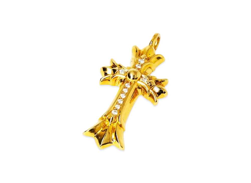 Chrome Hearts 22K Double CH Cross Charm with Pave Diamond "Yellow Gold"