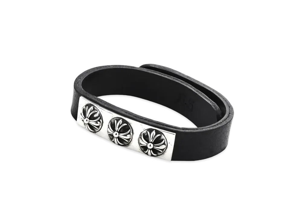 Chrome Hearts Leather Cuff Bracelet Plate 3 Cross Ball "Black"
