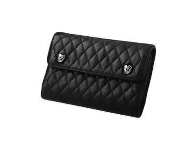 Chrome Hearts Wave Wallet # 4 Quilt Leather W / Heart Button "Black"
