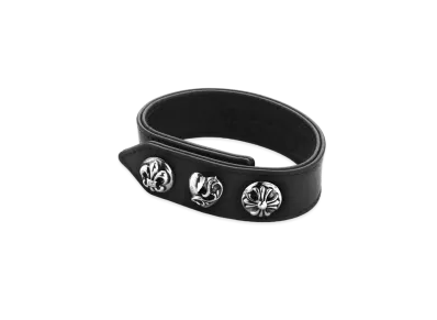 Chrome Hearts 3 Button 2 Snap Leather Bracelet W / Multi Motif Button Cross / Heart / BS Flare "Black"