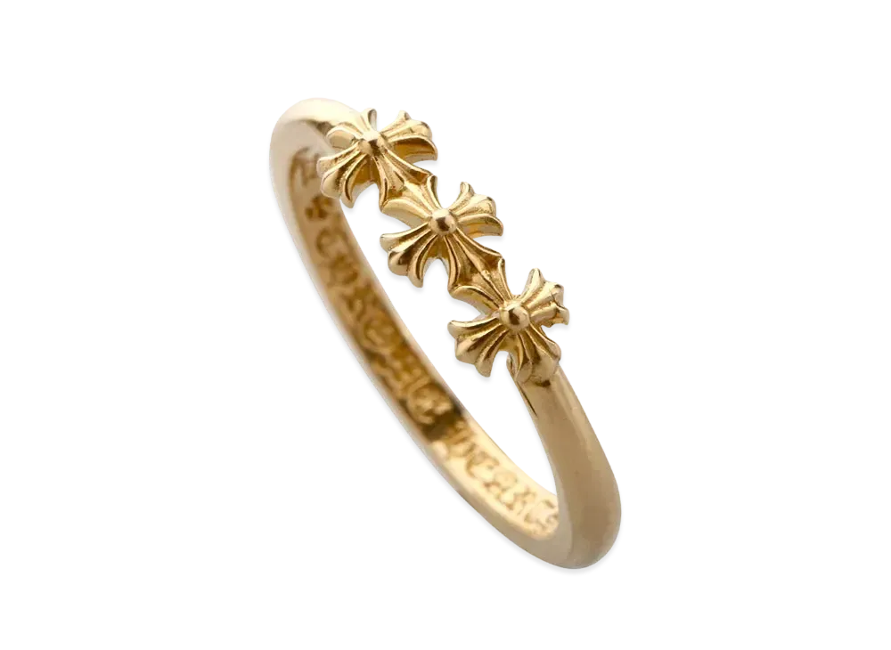 Chrome Hearts 22K Bubble Gum Ring W / 3 CH Plus 22K "Gold"