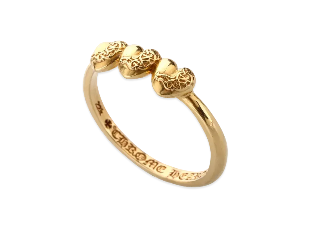 Chrome Hearts 22K Bubble Gum Ring W / 3 Heart 22K "Gold"