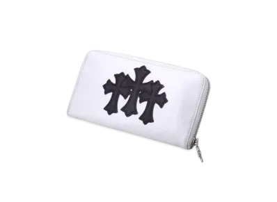 Chrome Hearts REC F Light Leather Zip Wallet # 2 Cemetary Cross "White"