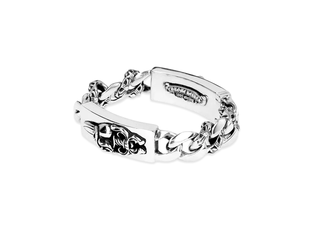 Chrome Hearts Double ID Bracelet W / Dagger & Dagger Heart W / Fan Sea Link "Silver"