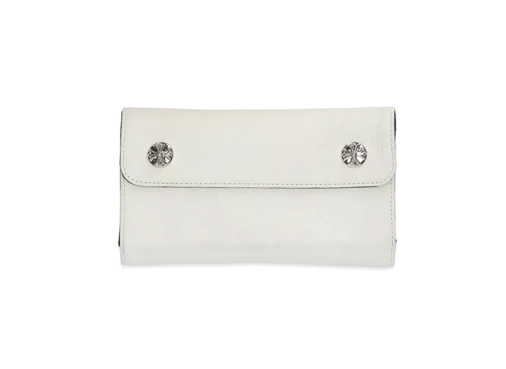 Chrome Hearts Wave Cross Ball Button Leather Wallet "White/Silver"