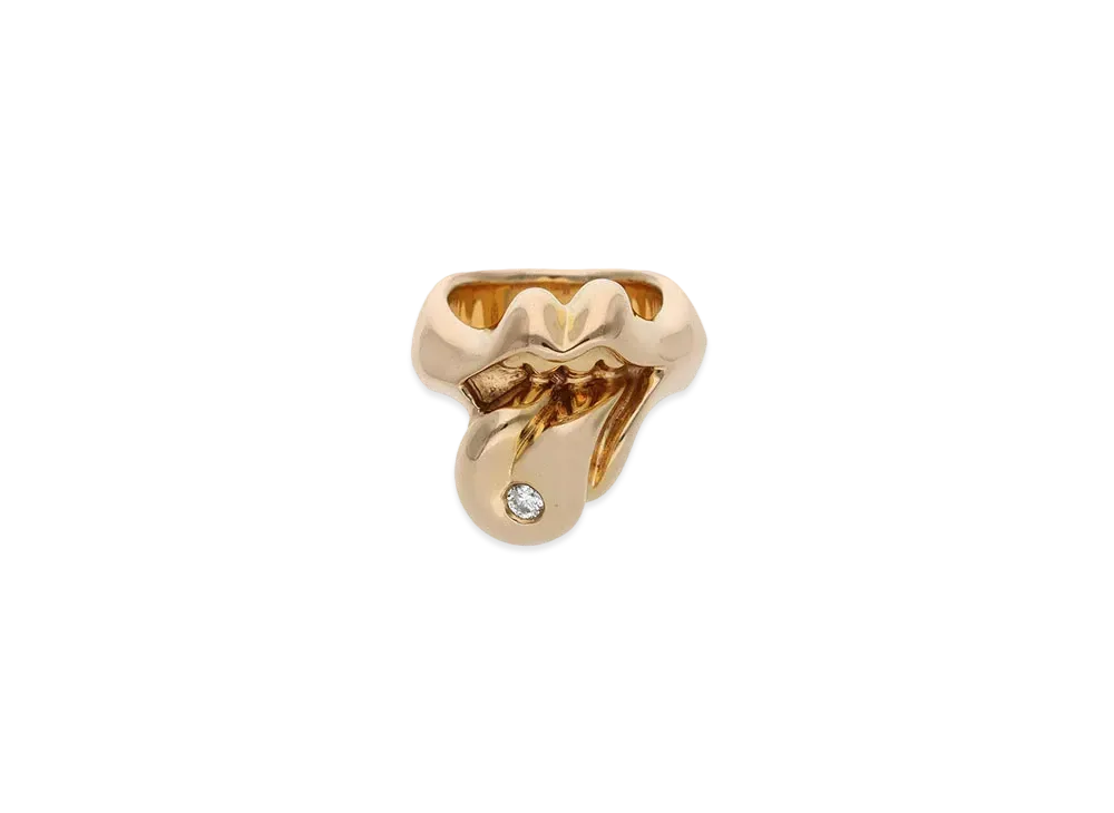 Chrome Hearts 22K Lip & Tongue Medium 1 Diamond Ring "Yellow Gold"