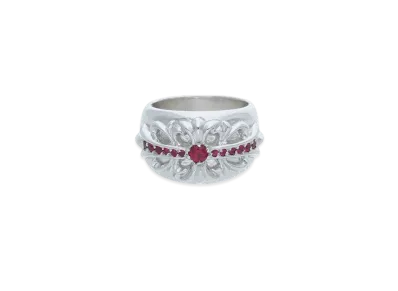 Chrome Hearts 18K Floral Cross Pave Ruby Ring "White Gold"