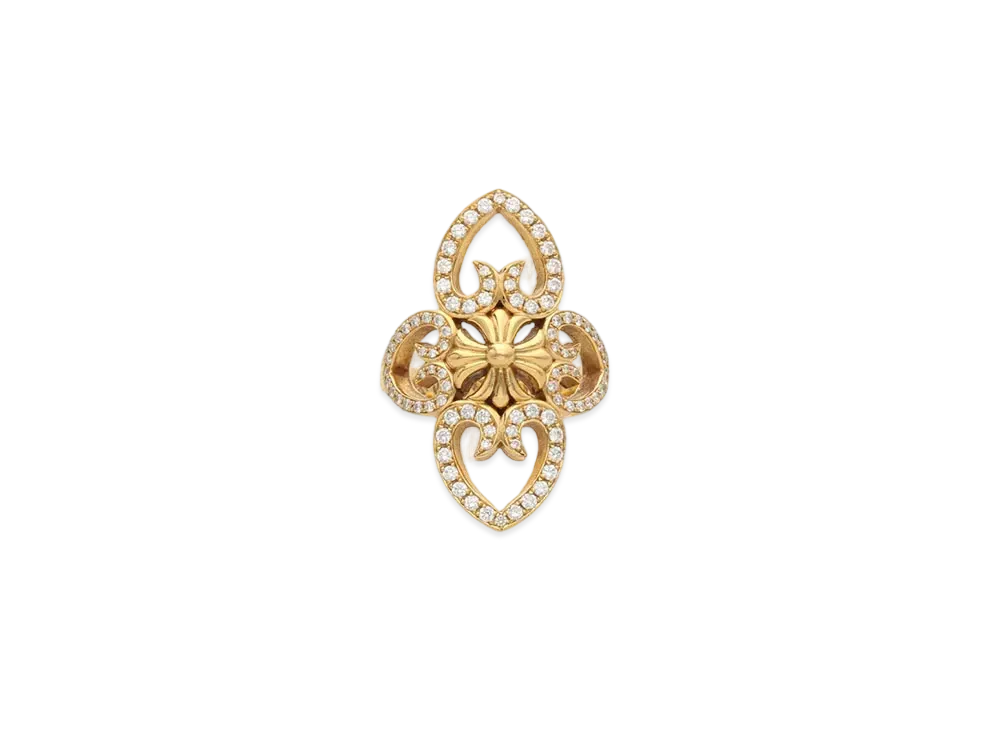 Chrome Hearts 22K Filigree Heart Pave Diamond Ring "Yellow Gold"