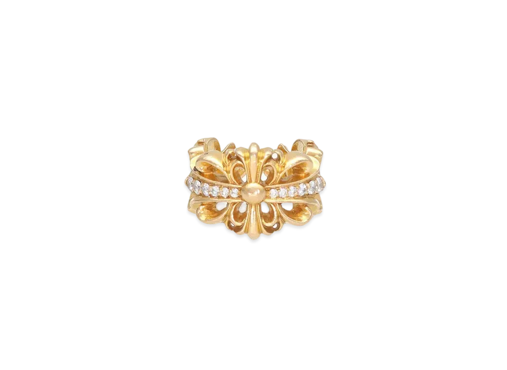 Chrome Hearts 22K Double Floral Cross Pave Diamond Ring "Yellow Gold"