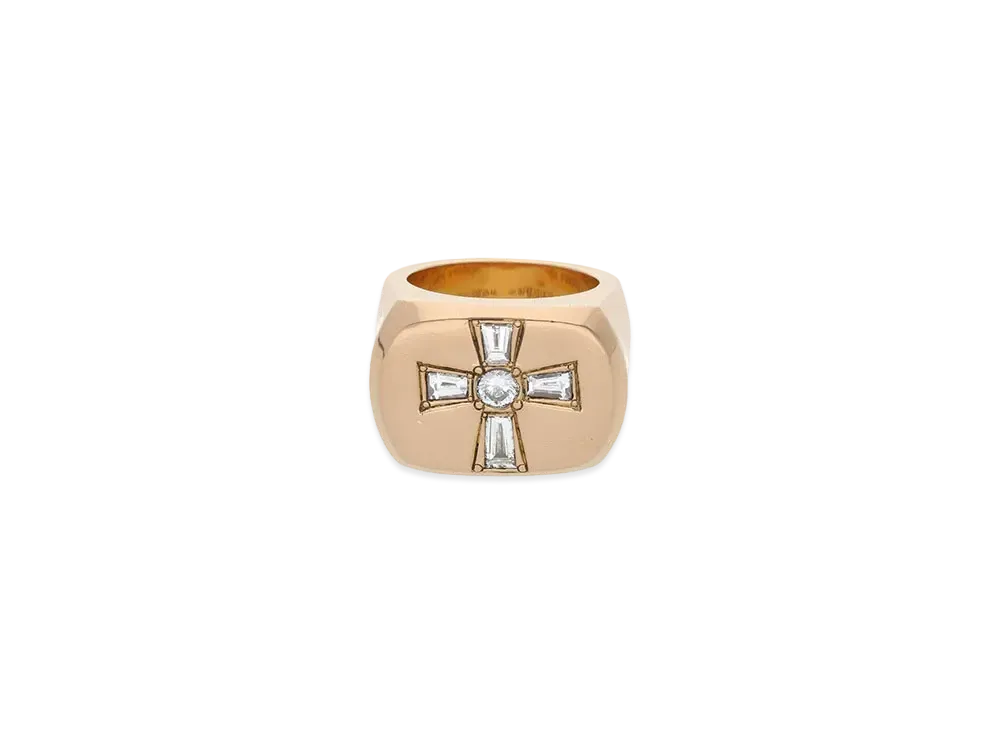 Chrome Hearts 22K Big PJ Plain Pave Diamond Ring "Yellow Gold"