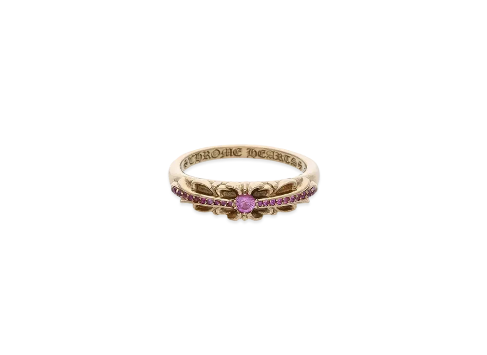 Chrome Hearts 22K Baby Classic Floral Cross Pave Pink Sapphire Ring "Yellow Gold""