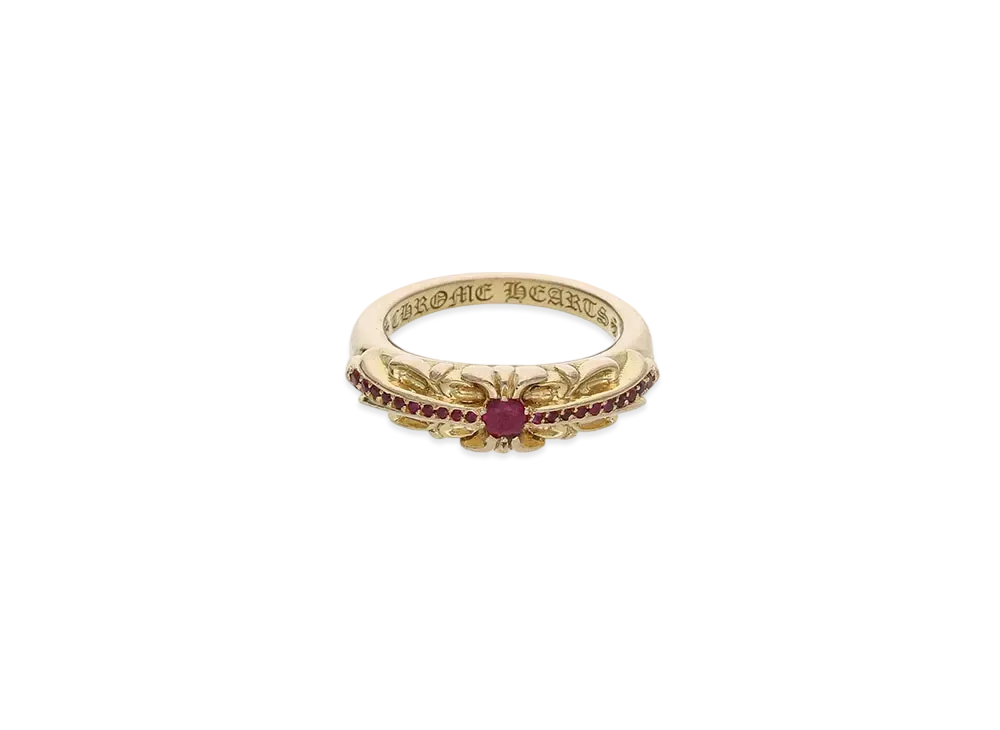 Chrome Hearts 22K Baby Classic Floral Cross Pave Ruby Ring "Yellow Gold"