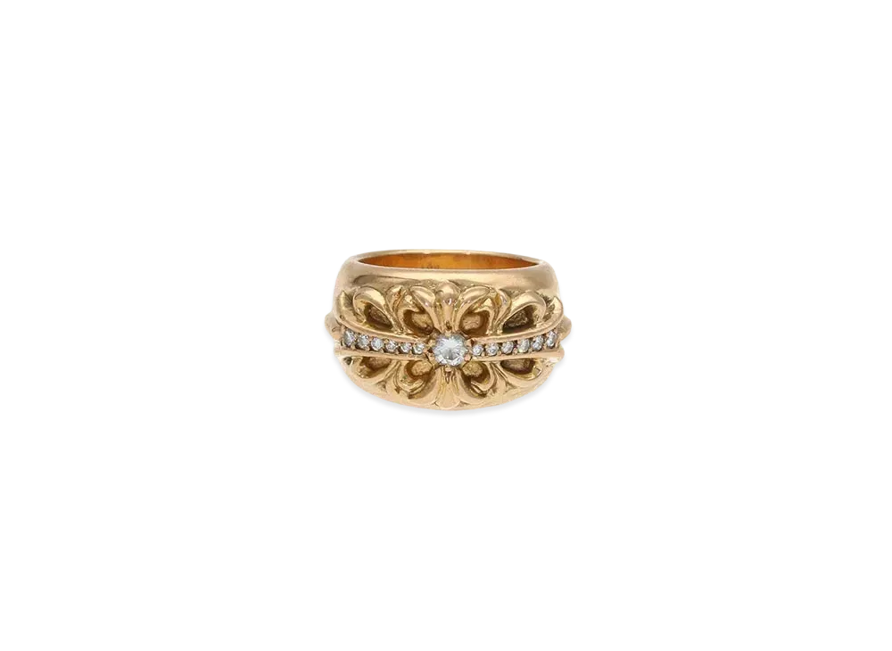 Chrome Hearts 22K Floral Cross Pave Diamond Ring "Yellow Gold"