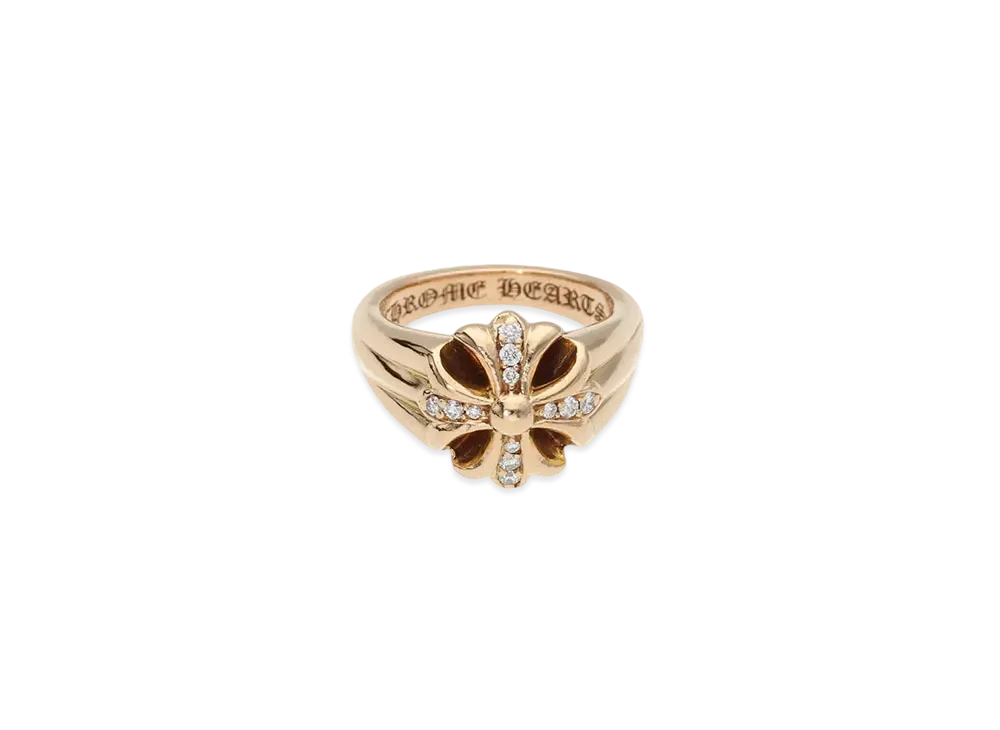 Chrome Hearts 22K Cut Out CH Plus Small Pave Diamond Ring "Yellow Gold"