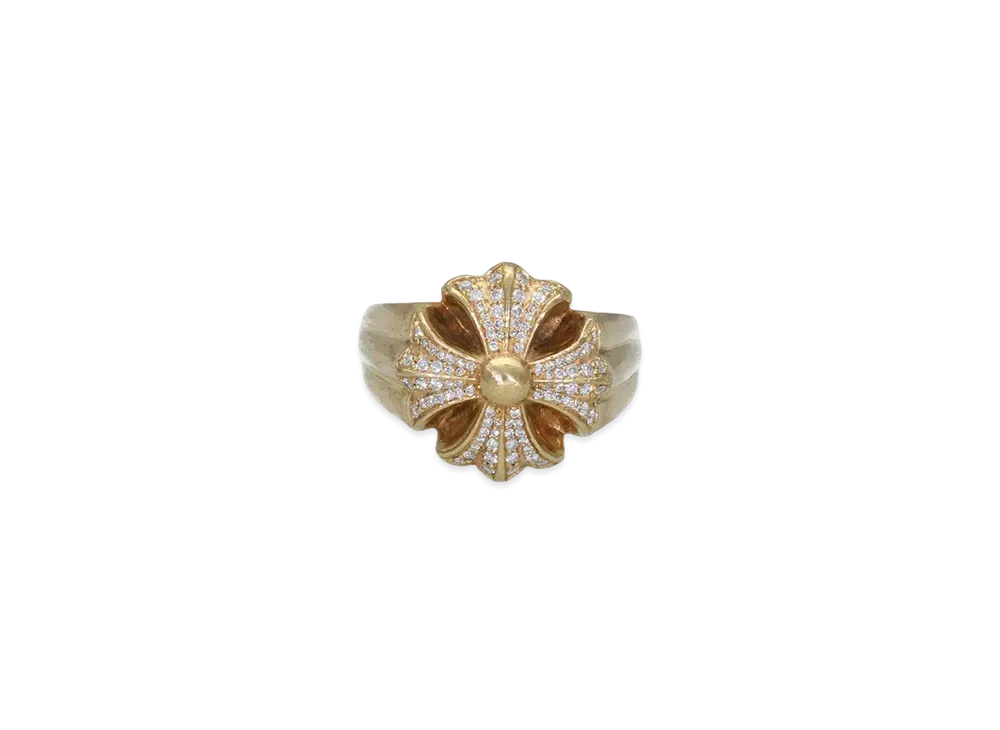 Chrome Hearts 22K Cut Out CH Plus Large Pave Diamond Ring "Yellow Gold"