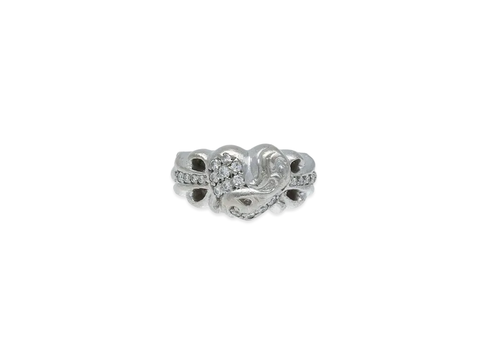 Chrome Hearts 18K Floral Cross Heart Pave Diamond Ring "White Gold"