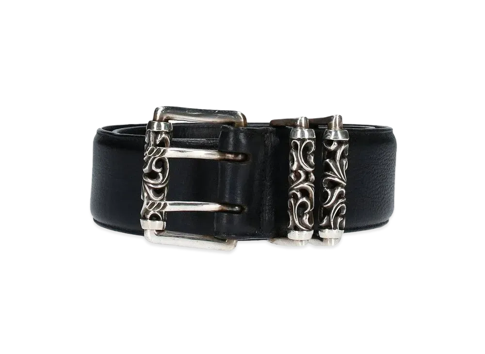 Chrome Hearts Roller 2 Double Pin Scroll Leather Belt "Black/Silver"