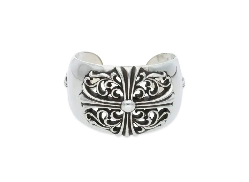 Chrome Hearts Floral Cross Wide Cuff Bracelet "Silver"