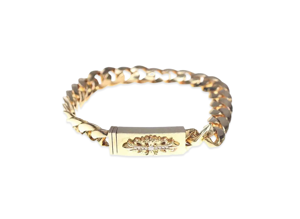 Chrome Hearts 22K Baby ID Floral Cross Pave Diamond Bracelet "Yellow Gold"