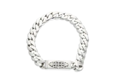 Chrome Hearts Baby ID Floral Cross Pave Diamond Bracelet "Silver"