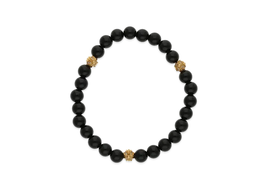 Chrome Hearts 22K 6mm Beads Coral Pave Diamond Bracelet "Black/Yellow Gold"