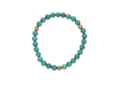 Chrome Hearts 6mm Beads P/DIA 22K Pave Diamond Bracelet "Turquoise Blue/Yellow Gold"