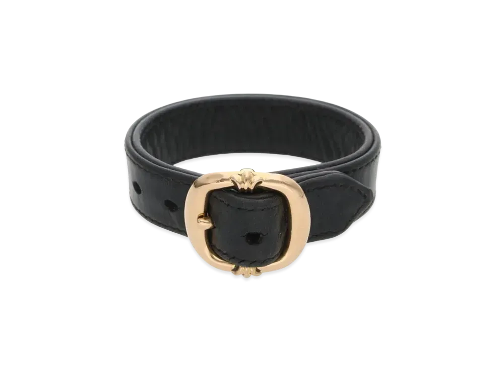Chrome Hearts 22K Gunsling Gloss Ball Leather Bracelet "Black/Yellow Gold"