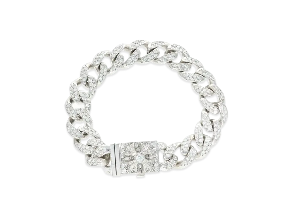 Chrome Hearts 18K CH X Box ID Small Classic Pave Diamond Bracelet "White Gold"