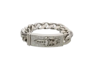 Chrome Hearts 18K Dagger ID Classic Link Plate Pave Diamond Bracelet "White Gold/Black"