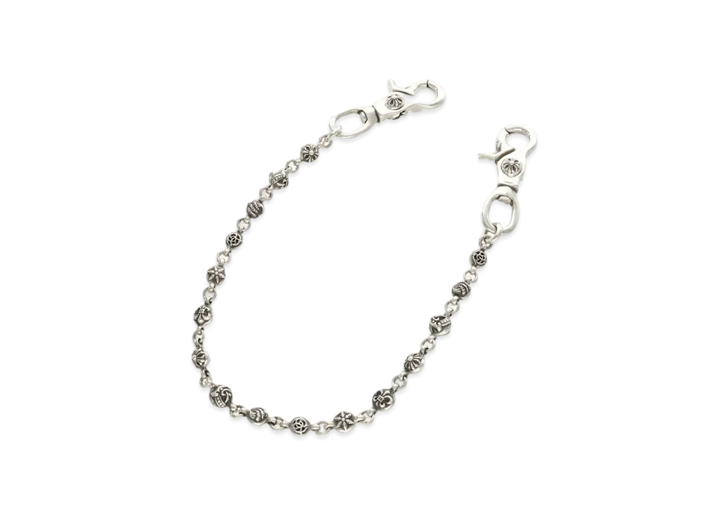 Chrome Hearts 2 Clip #1 Multi Ball Wallet Chain Short "Silver"