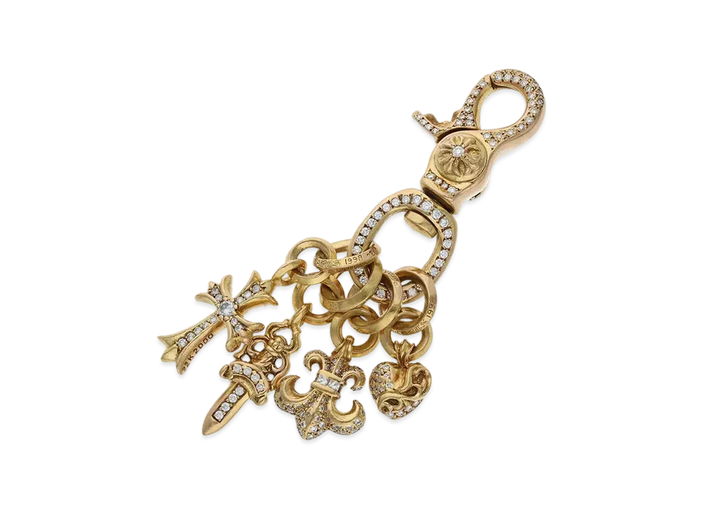 Chrome Hearts 22k Clip SWVL Cross Mulch Swivel Key Ring Pave Diamond Key Chain "Yellow Gold"