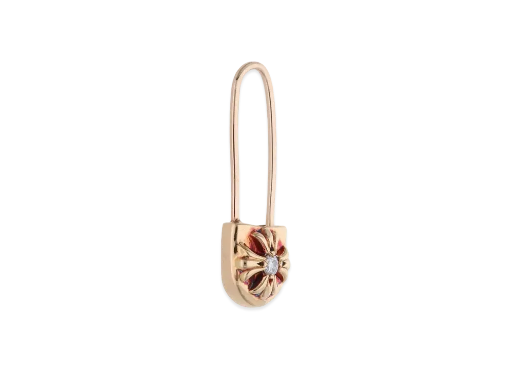 Chrome Hearts 22K CH Plus R Safety Pin 1 Diamond Earrings "Yellow Gold"