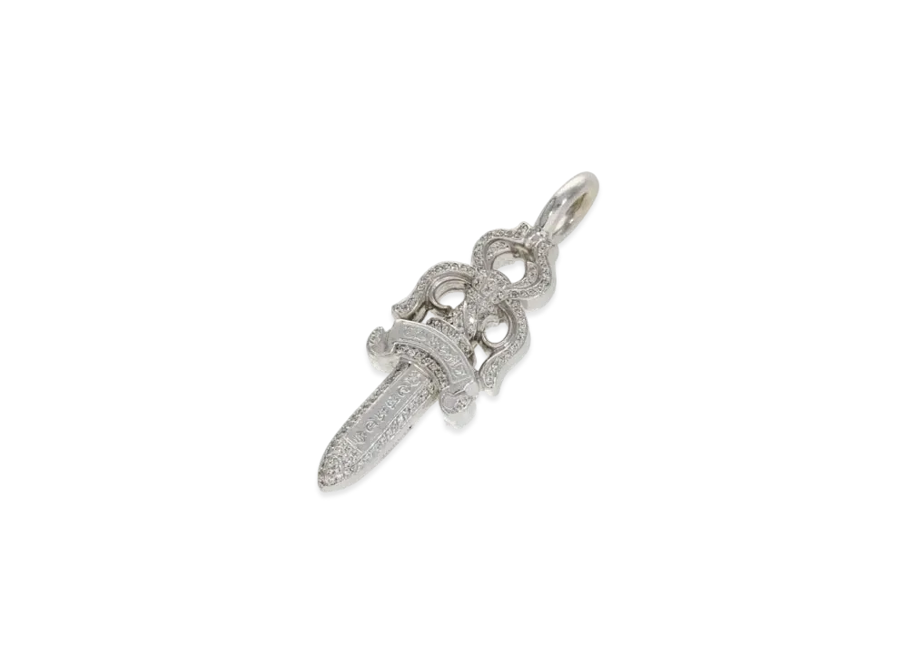 Chrome Hearts 18K Double Dagger Pave Diamond Pendant Necklace Top "White Gold"