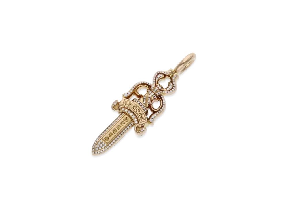 Chrome Hearts 22K Double Dagger Pave Diamond Charm "Yellow Gold"